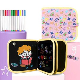 Tabla de Dibujo Portátil para Niños, Juguetes de Almohadilla de Dibujo de Aprendizaje Temprano Borrables a Doble Cara, fantástico juguetes Navidad y año Nuevo regalo, 12 Bolígrafos Borrables de Color