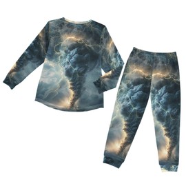 Glaphy Lightning Tornado Grey Pajama Set, PJ Sets Para Niños Long Sleeve 2-Piece Sleepwear 3-8 Years