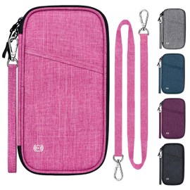 ENONEO Travel Accessories Family Passport Holder RFID Blocking Travel Wallet Document Organiser with Quick-Access Pockets & Shoulder Strap, Holiday Essentials for Cards Tickets Cash