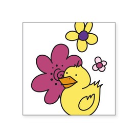 CafePress Duck and Flowers Square Sticker 3 X 3 Square Bumper Sticker Car Decal