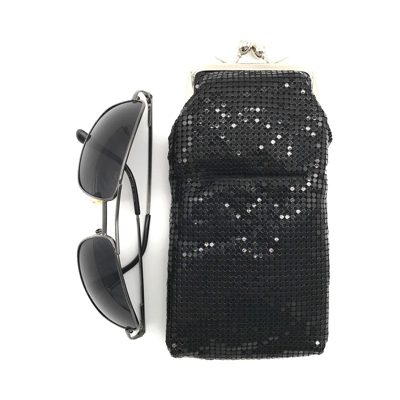 Women's Metal Mesh Eyeglass Case with Crystal Stones Kiss Lock