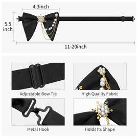 HAWSON Black Bow Ties Pocket Square Set with Cufflinks and Studs,Men's Adjustable Pre-Tied Silk Tuxedo Bow tie for Wedding.