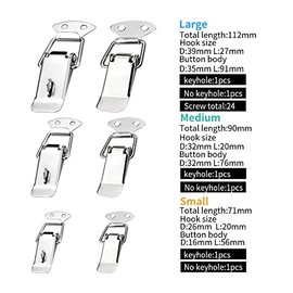 YIXISI 6 Sets Spring Loaded Toggle Catch Latch with & Without Lock Hole, Hasp Toggle Clamp Clips in 3 Sizes, Duck Billed Buckles for Cabinet Drawer Case Box Toolbox, with 24 M4x16 Screws