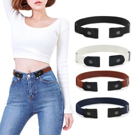 SLEEKEE 4-piece buckleless elastic waistband, punch-free waistband, durable elastic waistband, invisible adjustable elastic band, adjustable buckleless waistband., Black, White, Brown, Dark Blue