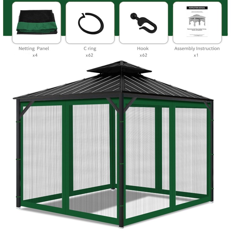 Gazebo Universal Replacement Mosquito Netting, 10'x10' Gazebo Netting Outdoor, 4-Panel
