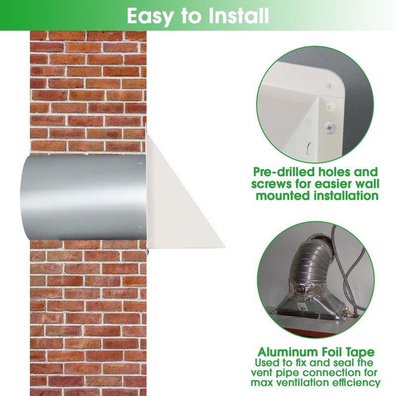 8 Inch Hooded Wall Vent with Screen and Damper,Outdoor Wall