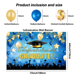 Large Grad Congratulations Banner Graduation Decorations Class of 2024, 72x44 Inch Blue and Gold Graduation Backdrop 2024 Graduation Party Decorations
