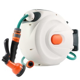 Himix Retractable Garden Hose Reel, 1/2" 65ft Wall Mounted Hose Holder with Auto Rewind, 180° Swivel Bracket – Heavy Duty Watering Equipment | Limited Stock