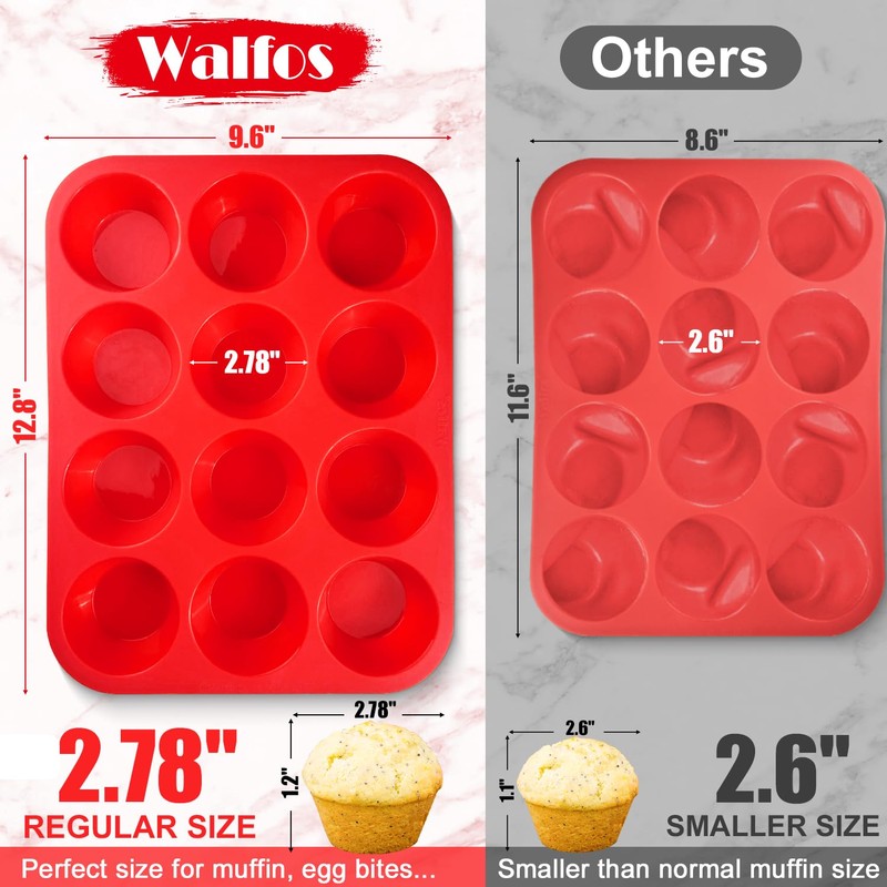 Walfos Muffin Pan Set - 12 Cups Regular Silicone Cupcake