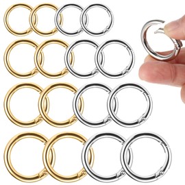IANFAN 16 Pcs O Ring Clip Spring, Metal Spring Round Carabiner Round Keyring Buckle Clips Springs O Ring Clasp for Keychains Bag Purse Handbag Craft Jewelry Making