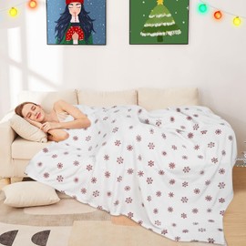 FRAMICS Merry Christmas Blanket Throw Snowflake Embroidered Blankets, Red White Winter Fluffy Fleece Blanket for Couch, Cozy Throw Blankets Flannel for Sofa Bed Living Room Gift Xmas Decor, 50" x 60"