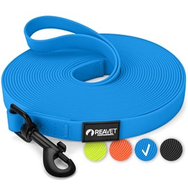 ReaVET Recall Lead for Dogs, 10 Metres, Blue, Robust and Waterproof Dog Lead Long, Exercise Lead with Handle, Training Lead for Large and Small Dogs