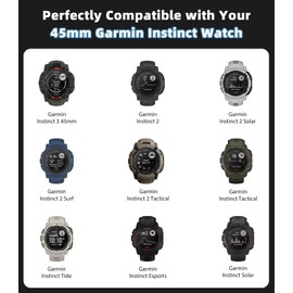 MoKo Nylon Watch Band Compatible with Garmin Instinct 3 45mm ; Instinct 2/2 Solar/2 Surf/2 Tactical ; Instinct Tactical/Tide/Esports/Solar, 22mm Quick Release Replacement Wristband, Black/Silver