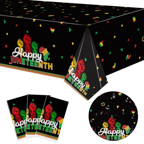 CFuguier 3 Packs Happy Juneteenth Tablecloths, American Freedom Day Waterproof Plastic Table Covers for June 19th, Tablecloths Decoration for African Afro Happy Emancipation Day Party Supplies