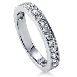 BERRICLE Sterling Silver Rings Half Eternity Ring for Women, Pave Set Round Cut Cubic Zirconia CZ