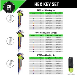 SAKSIAPRO SAKSIAPRO Allen Wrench Set Ball End, 29-Piece Long Arm Allen Key Set, Metric(1.5mm-10mm) and SAE(1/16"-3/8") Hex Key Set, Torx Star(T10-T50) Allen Wrench Set, T Handle and Tool Storage Bag