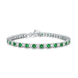 Diamond Treats Green Emerald Tennis Bracelet for Women, solid 925 STERLING SILVER with 3mm Sparkling Cubic Zirconia. This 7.5-8 inch Ladies Eternity Bracelet is the Perfect Jewellery Gift for Women.