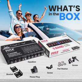 Pyle 5 Bands Graphic Equalizer - Wireless with Subwoofer Channel Sub Volume Control, Stereo RCA Output, Low Bass Filter with Adjustable Control, Aux RCA Input, Blue LED Indicator, 7 x 4.72 x 1.18 in