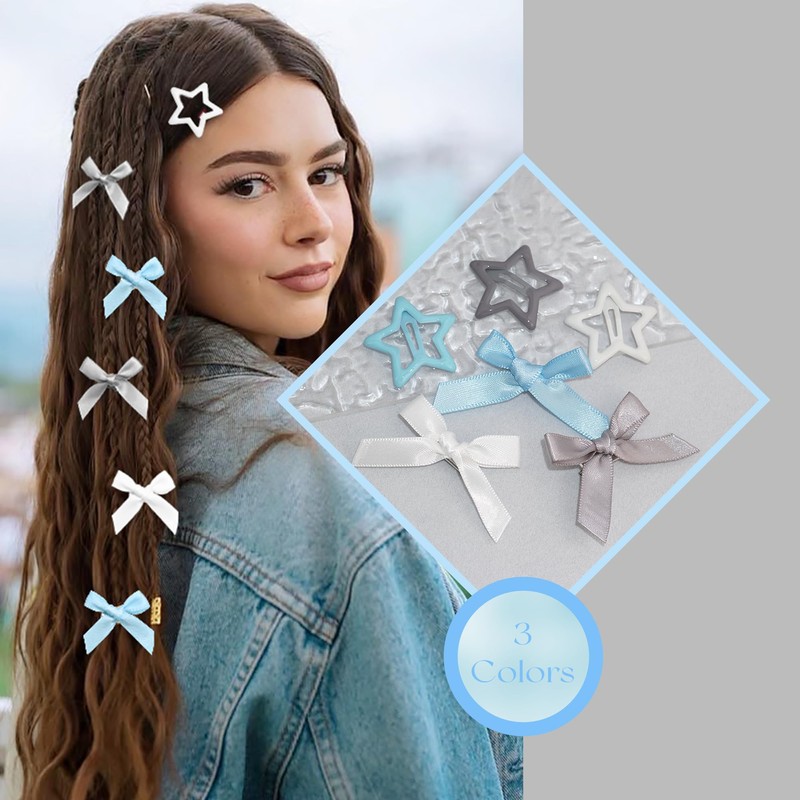 YAEISM 24PCS Star Hair Clips Satin Mini Hair Bows 3