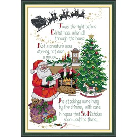CaptainCrafts Cross Stitch Kits Christmas Counted Cross Stitch Unpreprinted 14CT Fabric Cross Stitch DIY Art Embroidery Kits for Adults (Unpreprinted 14CT, Merry Christmas)