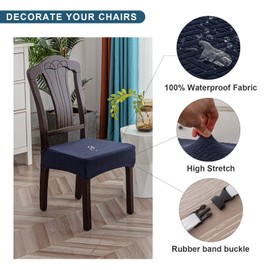 Genina Waterproof Seat Covers for Dining Room Chair Covers Waterproof Dining Chair Covers (4 PCS-Rear-Covered, Navy Blue)