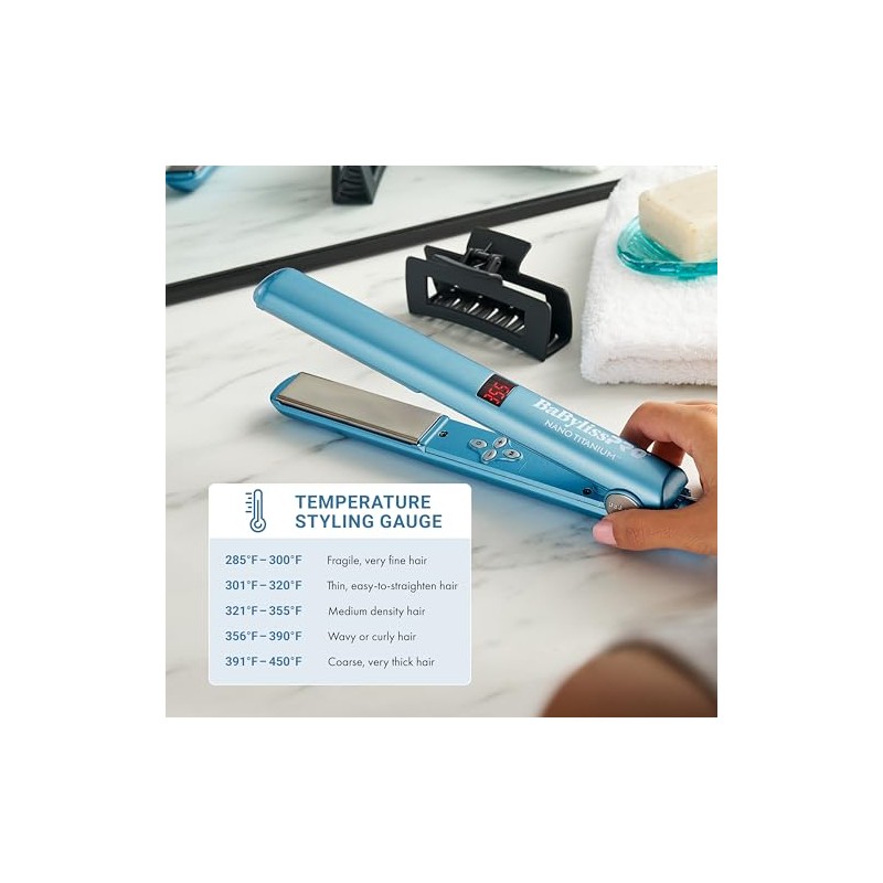 BaBylissPRO Nano Titanium Hair Straightener, 1" Flat Iron Digital Hair