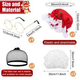 4 Pcs Mrs Claus for Women Mrs Claus Hat Old Lady Wig Granny for Mrs Claus Costume Cosplay Party (Round Frame Glasses)