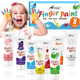 AROIC 8PCS Washable Finger Paint for Kids, Non-Toxic Finger Paints 8Colors(1.05fl oz), Art Supplies for Toddlers, Painting Supplies for Kids Boys Girls Gifts, Hand Paint DIY Crafts