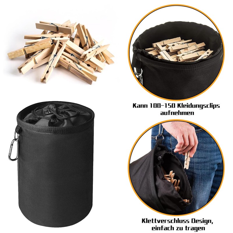 Hanging Clothes Peg Bag, 15 x 20 cm, Black Clothes