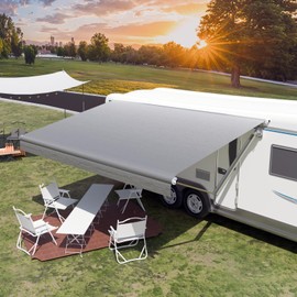 CYLAND RV Awning Fabric Replacement,Camper Trailer Motorized Awning Replacement for Motorhome,Heavy Duty Weatherproof 18.5oz Outdoor Vinyl RV Canopy 20'(Fabric 19'2") Grey Fade
