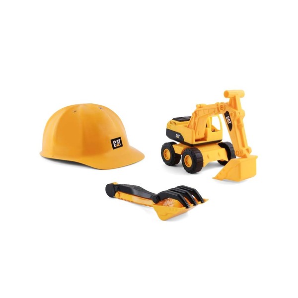 CatToysOfficial Construction Excavator Sand Set Outdoor Toys - 10? Cat Toy Dumps Truck & Loader, Hard Hat, Shovel, Rake - Pretend Play, Ages 2+