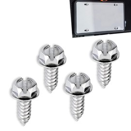 Neferta Pack-4 Car License Plate Frame Fastening Screw Kit, Stainless Steel Rust-Proof Shock-Proof Hexagon Head Bolts, Standard License Plate Self-Tapping Mounting Screw, Universal for Cars (Silver)