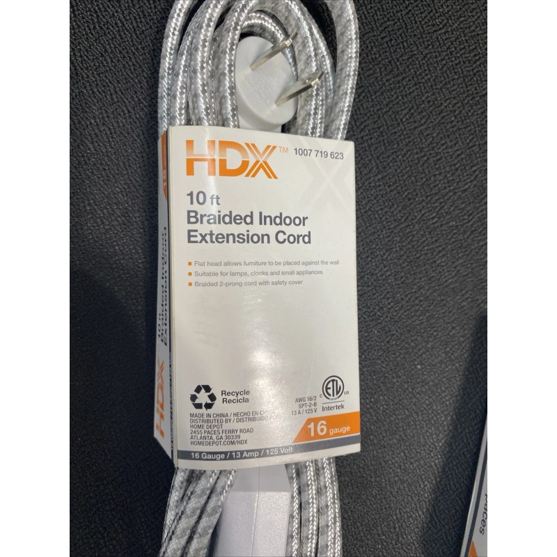 HDX (3 PACK) HDX 10 ft. 16-Gauge/2 White Braided Extension