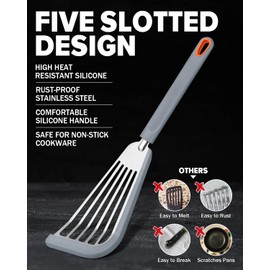 Silicone Fish Spatula Turner Set of 2, Thin Slotted Spatulas Turner for Nonstick Cookware,Heat Resistant Flexible Stainless Steel Kitchen Cooking Spatula Flipper for Fish, Egg, Pancake (KG)