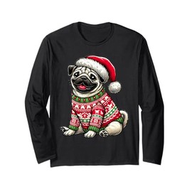 Dog Pug Ugly Sweater Santa Hat Christmas Langarmshirt
