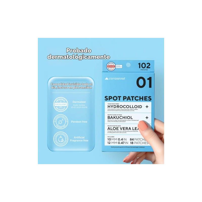 caraseoul Parches Hidrocoloides para el Acné (10/12 mm, 102 Unidades)