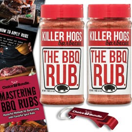 Killer Hogs The BBQ Rub Premium Barbecue Spice & Seasoning 2 pk (22 oz) + BBQ Guide & Bottle Opener (4 Items)!
