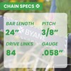 BYANE Carbide Chainsaw Chain 24 Inch, 3/8 Pitch, 058" Gauge,