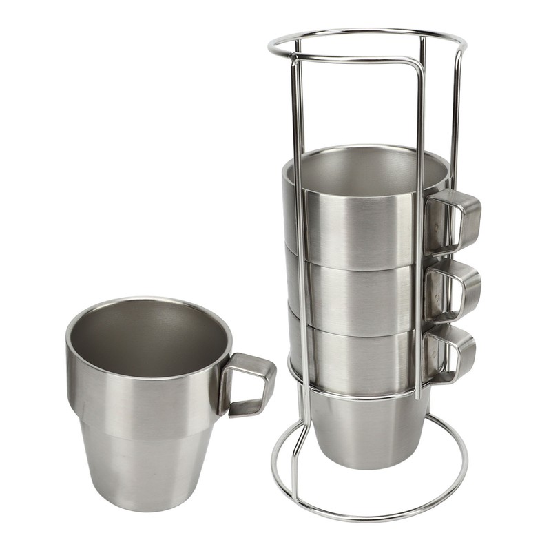 4PCS Camping Double Layer Cups Stainless Steel Food Grade Plastic