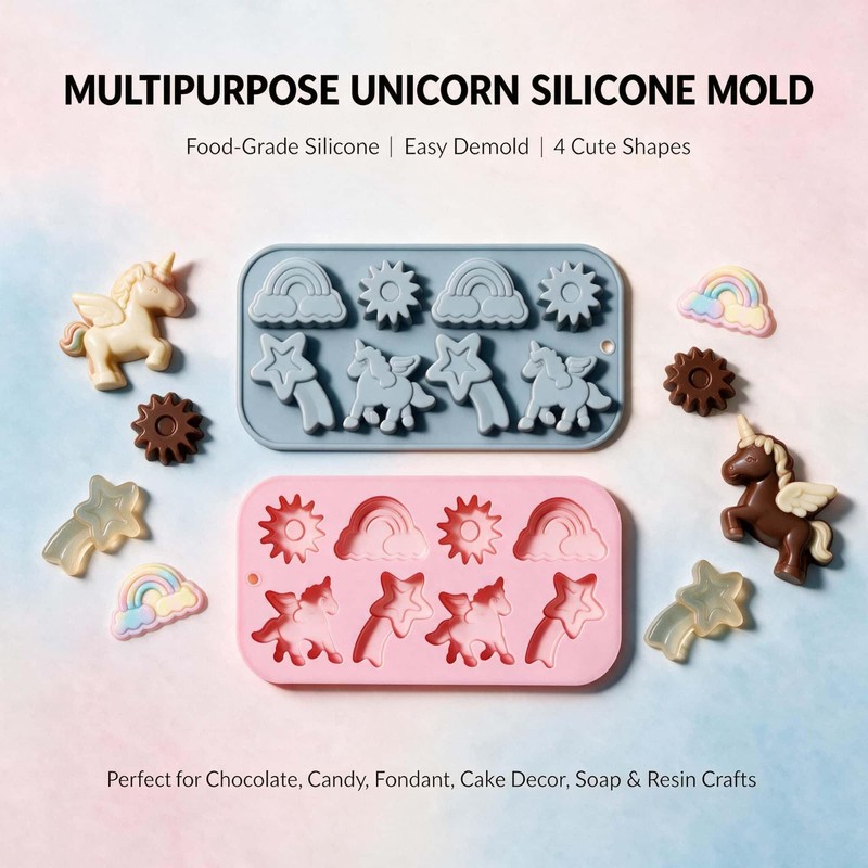 8-Cavity Unicorn Silicone Molds, 2-Pack (Blue & Pink)