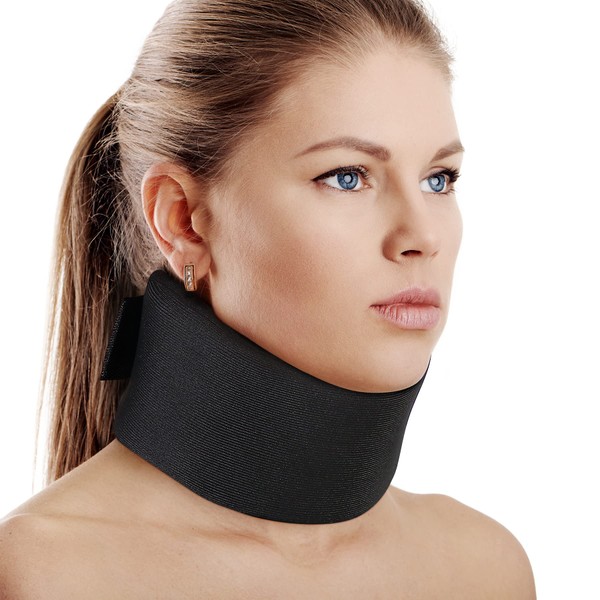 Soft Foam Neck Brace Universal Cervical Collar, Adjustable Neck Support Brace for Sleeping - Relieves Neck Pain and Spine Pressure, Neck Collar After Whiplash or Injury (Black, 3" Depth Collar, L)