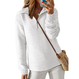 Dokotoo Womens Half Zip Pullover Sweatshirts for Women 2025 Fashion Trendy Textured Tops Jackets Quarter Zip Cropped Loose Sweaters Fall Clothes Outfits Coat Top Shirts White Small