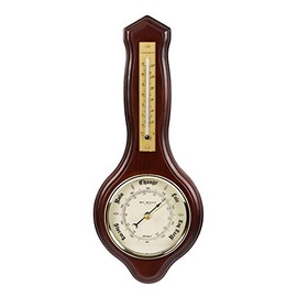 DIWW Banjo Style Wooden Wall Barometer and Thermometer Mahogany 34cm