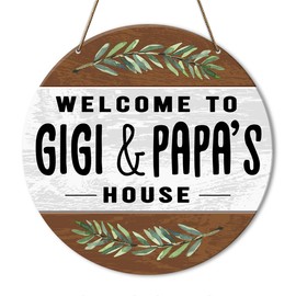 Welcome Decor Sign, Welcome Decorations for Front Door Porch, Rustic Hanging Home Decor for Wall, Housewarming Gifts for Grandma Gigi Mimi Papa Grandparent, Gigi And Papa's House