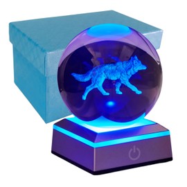 3D Crystal Ball Night Light with LED Base - 3.15 Inch Glass Ball Wolf Lamp, Perfect for Birthday, Holiday, Xmas Gifts for Boys, Girls, Friends