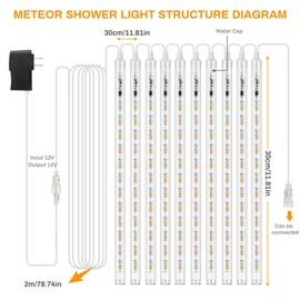 Falling Rain Lights, Jhua 240 LED Meteor Shower Lights 10 Tube(11.8in) Waterproof Icicle Snow Falling Raindrop Lights Christmas Lights for Christmas Tree Wedding Party Holiday Decoration (Blue)