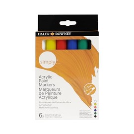 Daler-Rowney Simply Acrylic Marker Pen Set, 6 x Assorted Colours, Multi-Surface, Water-Based, 2-3mm Tip, Ideal for Entry-Level Artists & Hobbyists