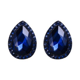 EVER FAITH Women's Austrian Crystal Wedding Teardrop Pierced Stud Earrings Navy Blue Black-Tone