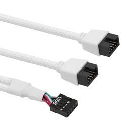 GELRHONR 2PCS USB 2.0 9Pin Female to Dual 9-Pin Male Extension Cable,Motherboard 9-PIN USB2.0 Header Splitter Nylon Braided for Computer Internal Motherboard (White)