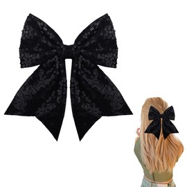 Bling Hair Bow Clips for Women Girls Hair Accessories Bow for Ponytail Sparkly Hair Clip Barrette for Women Thick Hair Black Big Bow Clip Coquette Glitter Hair Clip Hairpin